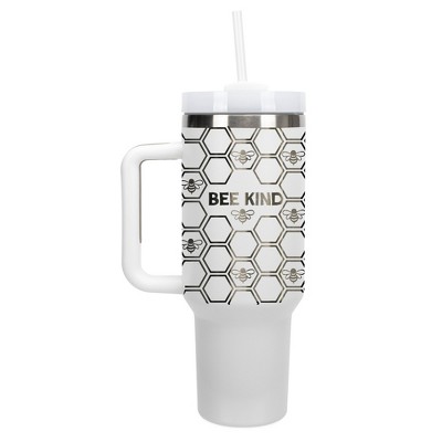 Elanze Designs Bee Kind Honeycomb Hive Queen 40 oz. Stainless Steel, Large Water Bottle Coffee Mug, Spill & Leak Resistant, Thermal Travel Tumbler