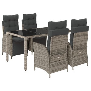 vidaXL Patio Dining Set with Cushions Outdoor Garden Furniture Poly Rattan - 59.1" Table Length Gray 4 Piece - 1 of 4