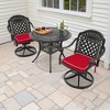 3-Piece Round Cast Aluminum Patio Set with Swivel Chairs,Red Cushions,and Umbrella Hole - 2 of 4
