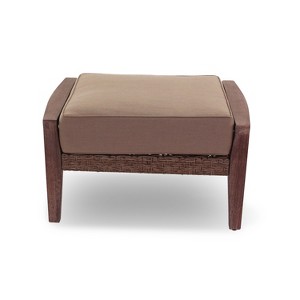 Courtyard Casual Buena Vista II ottoman Stained Eucalyptus Wood KD  Sunbrella Fabric - 1 of 4