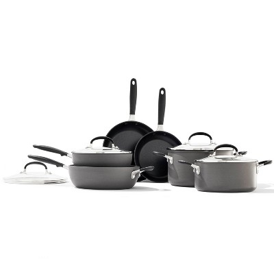 OXO 10pc Ceramic Non-Stick Pot and Pan Set Black: Kitchen Cookware Set, Anodized Aluminum, Gas Compatible