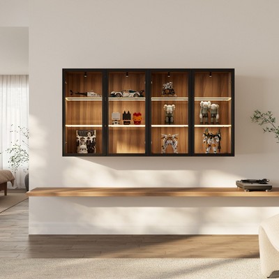Wall Mounted Curio Cabinet with Glass Doors,15.75"D x 31.50"W x 32.25"H,Brown