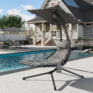 Hanging Chaise Lounge Swing Chair, Hanging Curved Chaise Lounge Chair Umbrella, Curved Steel Hammock Lounger Chairs for Patio Pool Garden Backyard - 1 of 4