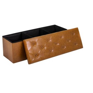 Itopfox Folding Ottoman Bench with Storage, PU Leather Foot Rest, Collapsible Chest for Living Room, Bedroom, Entryway, Light Brown - 1 of 4
