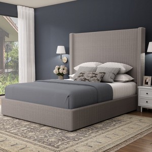 Brafabhome Bed Frame with Lift Up Storage, 58" Tall Headboard and Upholstered Wing-back Bed Frame, Hydraulic Support, No Box Spring Needed, Corduroy - 1 of 4