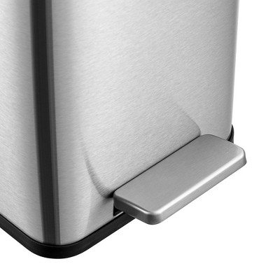 Slim Stainless Steel 2.6 Gallon Step-On Trash Can with Soft Close Lid