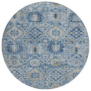Denim Blue And Gold Floral Medallion Washable Indoor Outdoor Area Rug - 1 of 4