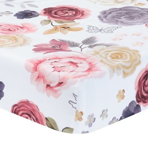 Lambs & Ivy Secret Garden Floral Cotton Baby Fitted Crib Sheet - White - 1 of 4