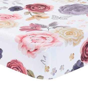 Lambs & Ivy Secret Garden Floral Cotton Baby Fitted Crib Sheet - White