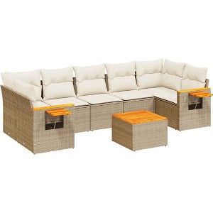 vidaXL 8 Piece Patio Sofa Set with Cushions Beige Poly Rattan - Beige and Cream - 1 of 4