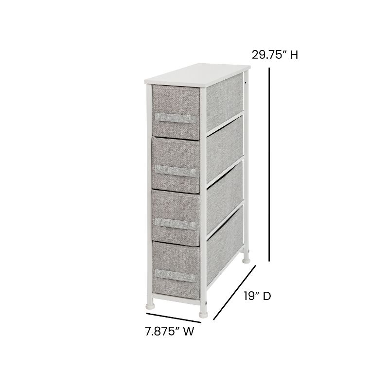 Emma and Oliver 4 Drawer Vertical Slim Storage Dresser-Wood Top & Fabric Pull Drawers, 5 of 12