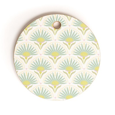 Iveta Abolina Fan Florals Aqua Yellow Cutting Board - Round