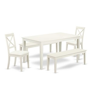 HomeStock 5-Piece Rectangle Linen White Finish Solid Wood Top Dining Table with 2 Benches, 2 Chairs - 1 of 4