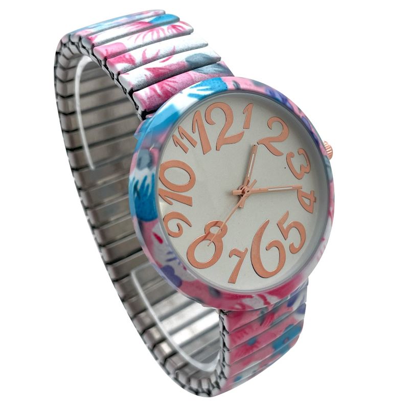 Olivia Pratt Big Dial Easy Reader Watch Floral Elastic Stretch Band Wristwatch Women Watch, 3 of 4