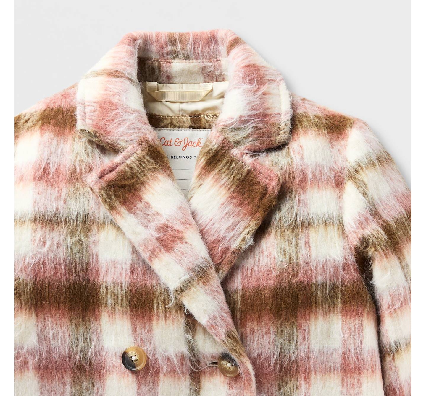 Пальто Cat & Jack Double Breasted Plaid Coat для девочек, цвет: Розовый — фото 3