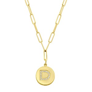Adornia Tarnish Resistant 14k Gold Plated Pave Crystal Initial Disc Paperclip Necklace - 1 of 3