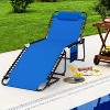 Gymax Outdoor Beach Lounge Chair Folding Patio Lounge Chaise w/ Pillow 4-Level Backrest & Adjustable Peda Backyard Gardens & Rooms Black/Navy/Gray - 2 of 4