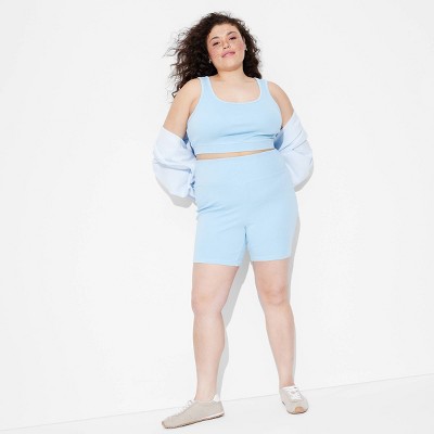Women's High-Rise Interlock Bike Shorts - Wild Fable™ Light Aqua Blue 3X