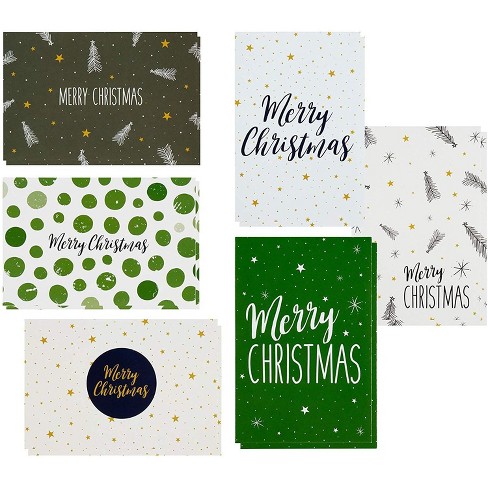 Download 48 Pack Of Christmas Winter Holiday Family Greeting Cards Green And Cream Merry Christmas Festive Designs Boxed With 48 Count Envelopes 4 5 X 6 25 Target