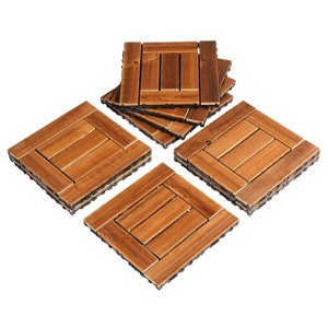VINGLI Interlocking Deck Tiles, Anti-Slip Wood Tiles for All Weather, Outdoor Flooring for Patio, Poolside, 11.8”x11.8” - 1 of 4