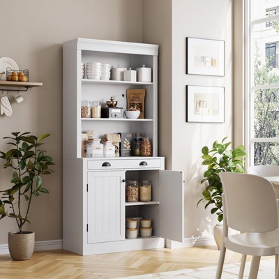 3-Tier Bookshelf, 70 Inch Tall Bookcase with 2 Doors and 1 Drawer, Modern Pantry Sideboard with Adjustable Shelf