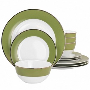 Gibson Gold Rimmed 12 Piece Fine Ceramic Dinnerware Set - 1 of 4