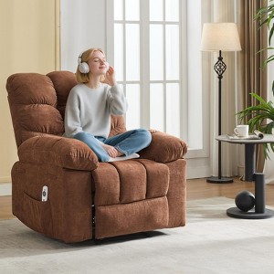 RONSHIN Wide Comfort Recliner with Massage & Heat,Overstuffed Breathable Fabric Rocking Chair,Ergonomic Recliner with Remote Control & 2 Side Pockets - 1 of 4