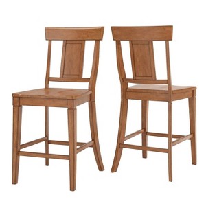 Set of 2 Fornn Wood Counter Chair Panel Back Oak Brown - Inspire Q