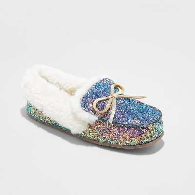 purple moccasin slippers