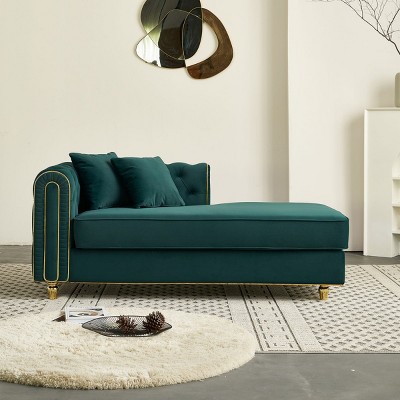 67" Comfy Chaise Lounge Chair,Velvet Chaise Sofa Tufted Back With 2Pcs Toss Pillows For Living Room,Bedroom,Apartment-Cuddlewood