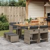 vidaXL Patio Dining Set with Cushions - 9 Piece Gray Poly Rattan Garden Furniture - Compact Storage, Washable Covers, Acacia Wood Table Top - 2 of 4