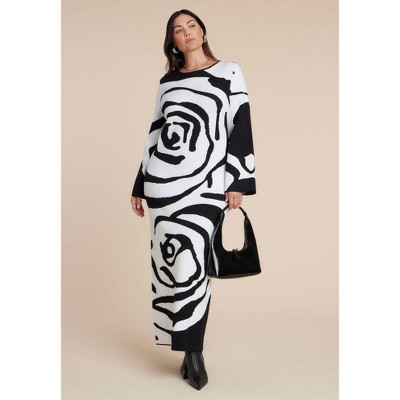ELOQUII Intarsia Long Sleeve Dress