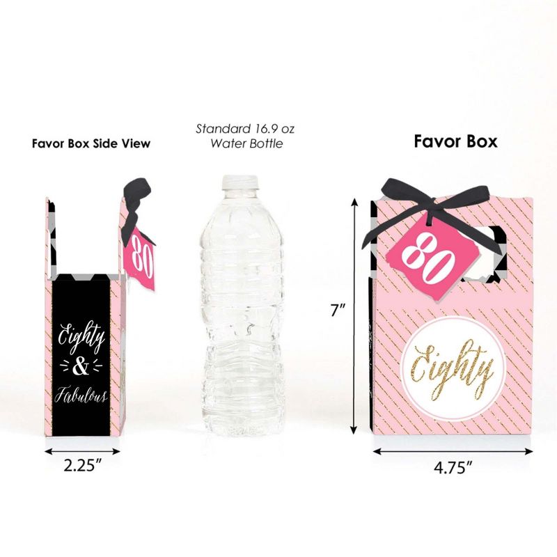 Big Dot of Happiness Chic 80th Birthday - Pink, Black and Gold - Party Favor Boxes - Set of 12, 2 of 7
