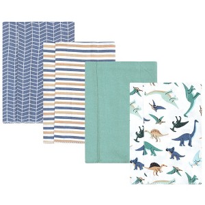 Hudson Baby Boys Cotton Flannel Burp Cloths 4-Pack, Dino Friends, One Size - 1 of 4