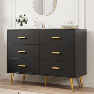 6 Drawer Dresser with Gold Handles, Modern Wooden Chest of Drawers with Deep Storage for Bedroom, Living Room - 1 of 4