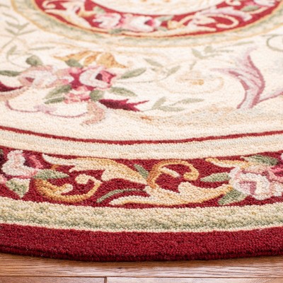 Elegant Ivory and Burgundy Floral Wool Area Rug 5'3" x 8'3"