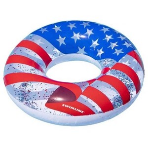Swimline Americana Glitter Ring, 36", Inflatable Pool Tube, Heavy-Duty Vinyl, Patriotic Design, 1 Count - 1 of 2