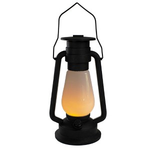 Northlight 12" Black Battery Operated Faux Flame LED Hurricane Lantern - 1 of 4