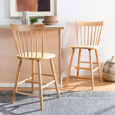 Natural Rubberwood Spindle Back Counter Stools, Set of 2