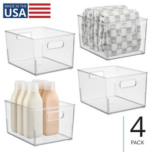 iDesign Small Stackable Plastic Bathroom Storage Bin with Handles - Set of 4 - Clear - Made in USA - 1 of 4
