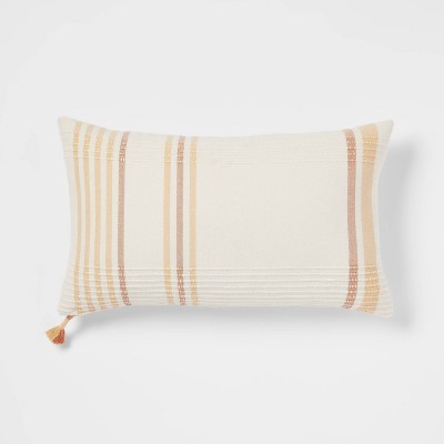Oversized Woven Striped Lumbar Throw Pillow with Tassel Zipper Neutral/Yellow - Threshold™