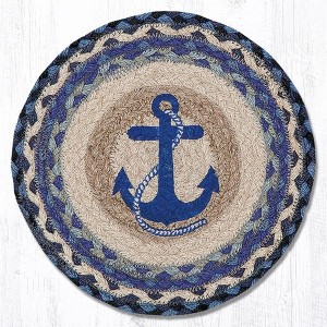 Earth Rugs Navy Anchor Decorative Printed Round Trivet 10" Rustic Coastal Accent - 1 of 3