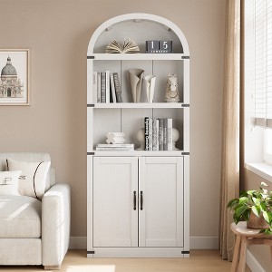 Bookcase 5 Shelf Arched Bookshelf 71.65in Tall Bookcase Farmhouse Display Storage Rack Wooden Bookshelves for Home Office, Living Room - 1 of 4