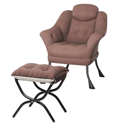 Lazy Chair with Ottoman - Modern Lounge Chair for Small Spaces, Ergonomic Reading Armchair, Foldable Footrest, Removable Washable Cover