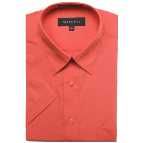 Marquis Men's Smoked Salmon Coral Short Sleeve Regular Fit Dress shirt - XX  Large