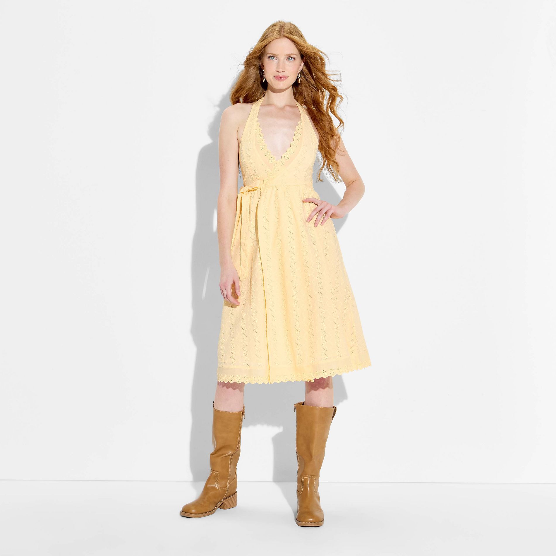 Women's Eyelet Midi Wrap Dress - Wild Fable™