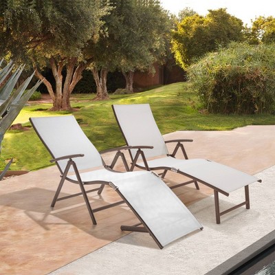 Light Gray Aluminum Adjustable Outdoor Chaise Lounger Set