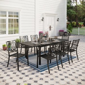 Captiva Designs 9pc Patio Slat-top Adjustable Steel Rectangle Table & Metal Stackable Chairs - 1 of 4