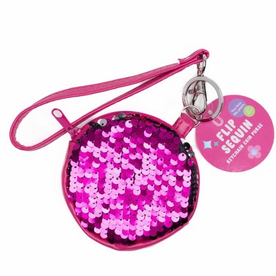 Continental Accessory Flip Sequin Keychain Coin Purse Pink