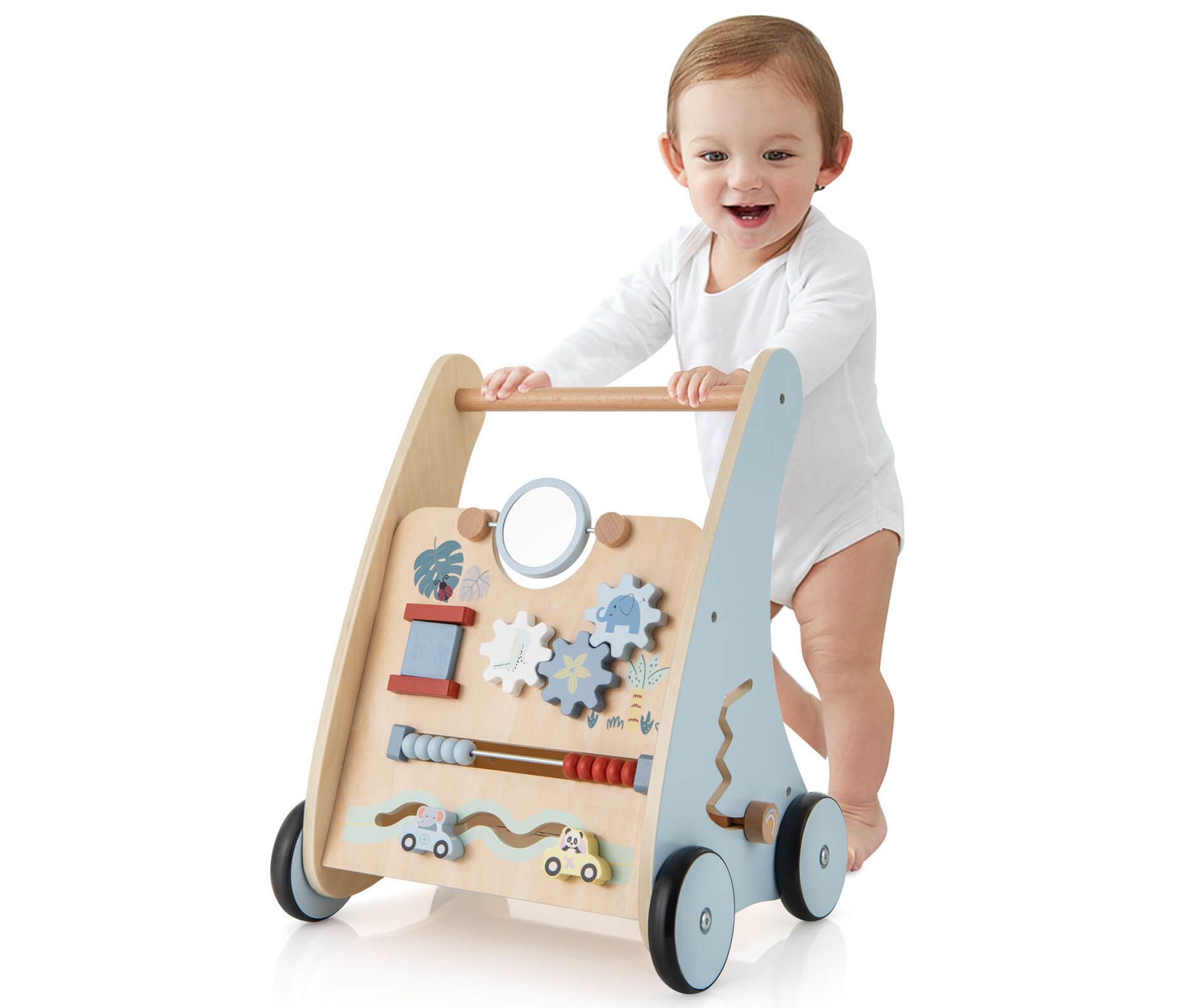 Infans Wooden Baby Walker Push & Pull Walker w/ Multi-Activity Learning Center